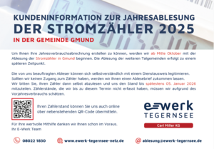 Infoplakat Jahresstromz&auml;hlerablesung 2025 E-Werk Tegernsee